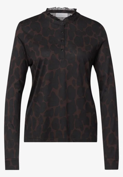 Dunkelbraunes Damen-Langarmshirt im dezenten Leoparden-Print