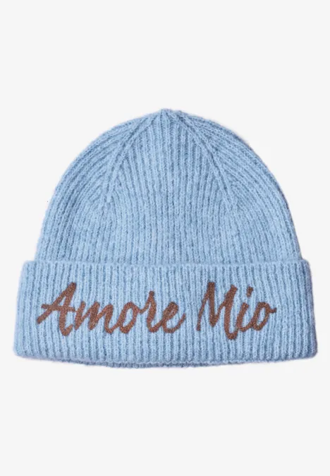 Beanie mit Wording Artwork starry blue mel.