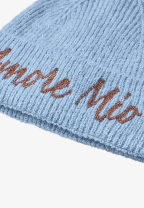 Beanie mit Wording Artwork starry blue mel.