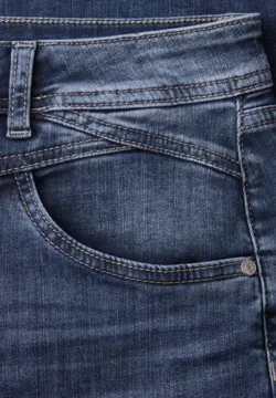 Cecil Dames Wide Leg Jeans met strepen, Mid Blue Used Wash, 32W / 30L