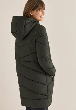 Damen Winterjacke Lang – Warm Gefüttert Mit Teddyfleece, Kapuze, Taillierter Steppmantel (viele Größen)