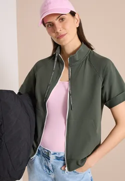 Sweaterjack met korte mouwen en ritssluiting voor dames in Groen