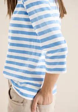 Haut Femme Basic Editions Manches 3/4 Rayé Bleu - Taille 1X - Neuf Avec Étiquettes