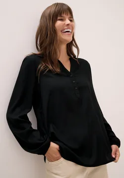 CECIL Damen Tunika Bluse – Jacquard-Stoff, Mit Geschlitztem Ausschnitt & Bändern, 3/4-Ärmel, Aus Modal-Polyester – Leicht & Luftig, Perfekt Für Den Sommer