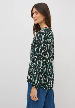 CECIL Damen Tunika Bluse – Jacquard-Stoff, Mit Geschlitztem Ausschnitt & Bändern, 3/4-Ärmel, Aus Modal-Polyester – Leicht & Luftig, Perfekt Für Den Sommer