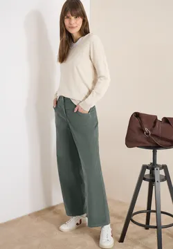 Youlee Dames Elastische taille Corduroy Broek met zakken Burgundy XL