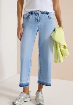 Cecil Jeans Donna A Gamba Larga Neele - Vita Alta, Lavaggio Blu, Cotone Elastico - Vestibilità Comoda
