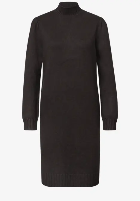 Schwarzes Strickkleid mit Rollkragen und langen Ärmeln