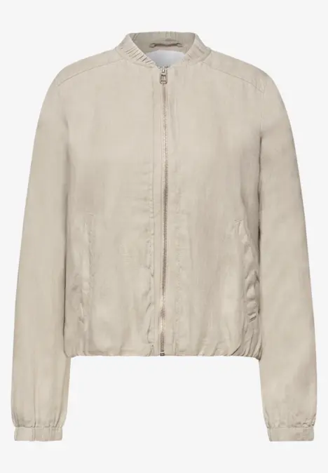 Hellbeige Bomberjacke mit Reißverschluss, elastischem Saum und Bündchen