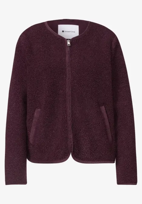 Leichte, plumfarbene Teddy-Fleecejacke mit Reißverschluss und seitlichen Taschen