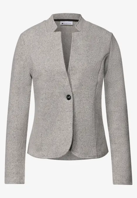 Grijs getailleerd damesblazer met éénknopsluiting en moderne reverskraag.