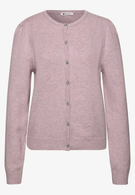 Roze gebreid vest met knopen en ronde hals