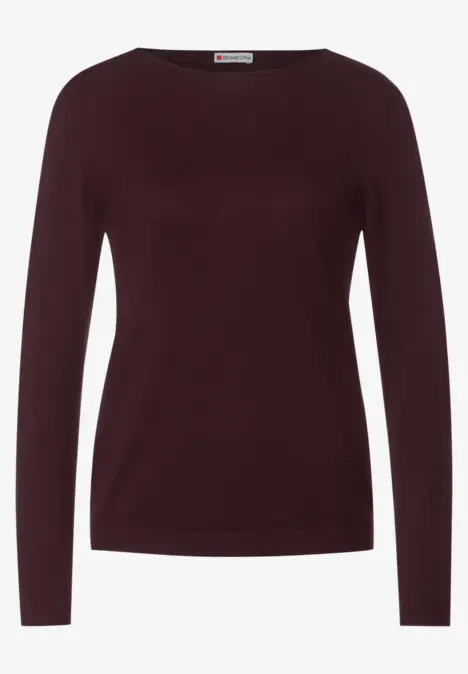 Schlichter, bordeauxfarbener Pullover mit langen Ärmeln.