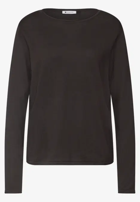 Zwart, eenvoudig langarmshirt met ronde hals
