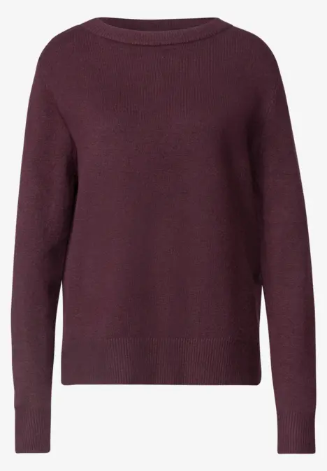 Bordeauxroter Pullover mit Rundhalsausschnitt, langen Ärmeln und schlichter Optik