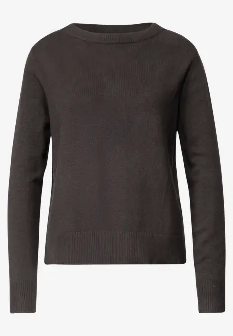 Pull noir uni à manches longues avec encolure ronde