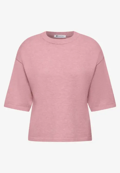 T-shirt court rose pâle à manches courtes, coupe ample et col rond