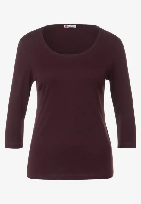 Basic T-Shirt mit 3/4 Arm plummy wine