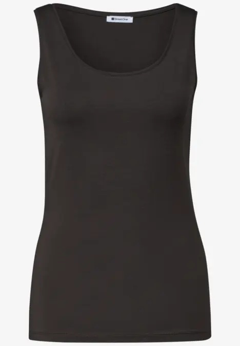 Zwart dames tanktop met ronde hals.