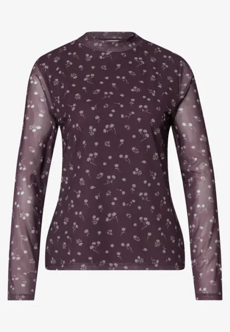 Dunkles langärmliges Shirt mit zartem, weißem Blumenmuster