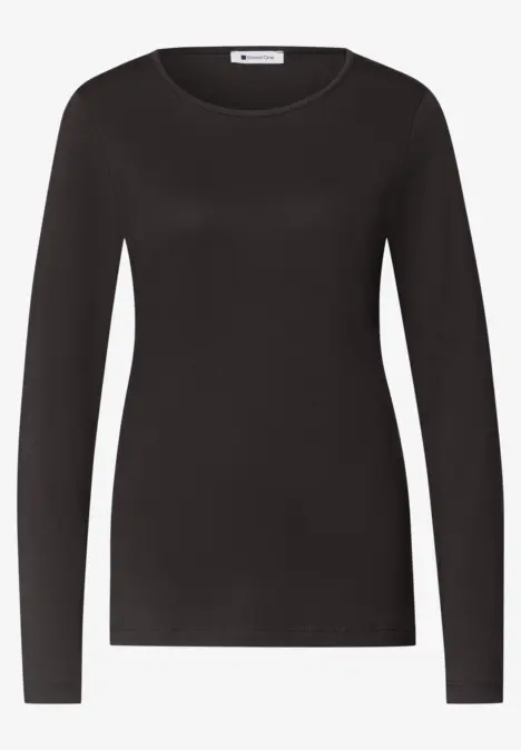 T-shirt noir à manches longues pour femme avec encolure ronde