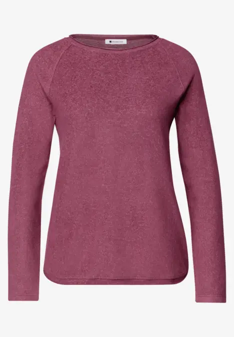 Cranberryfarbener Pullover mit Rundhalsausschnitt und langen Ärmeln
