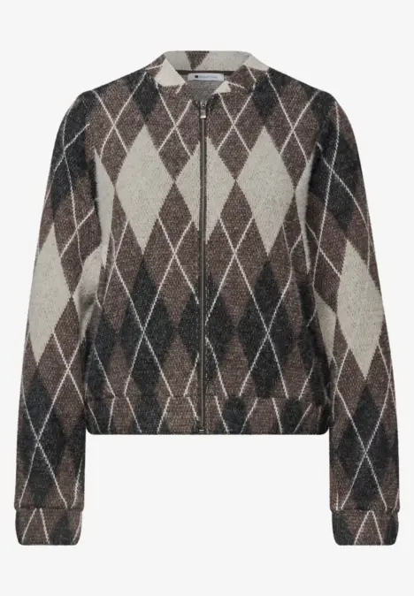 Pull en maille marron à motif losanges crème