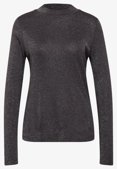 Schwarzes Langarmshirt mit feinem Glitzereffekt.