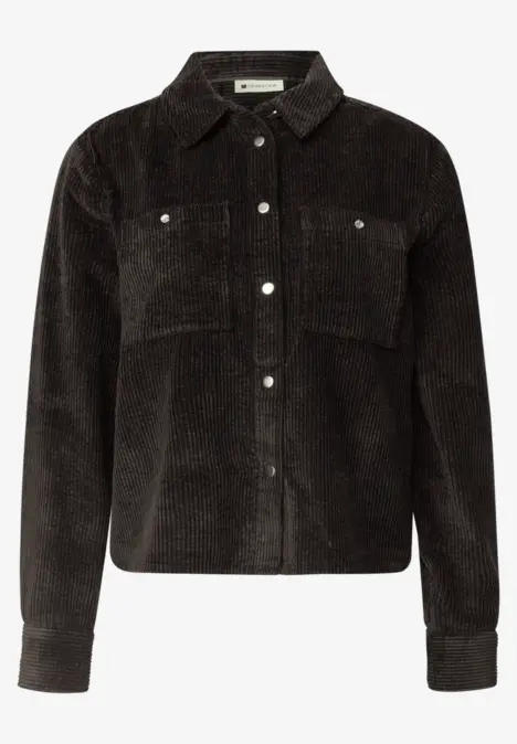 Zwarte corduroy blouse met knoopsluiting en borstzakken