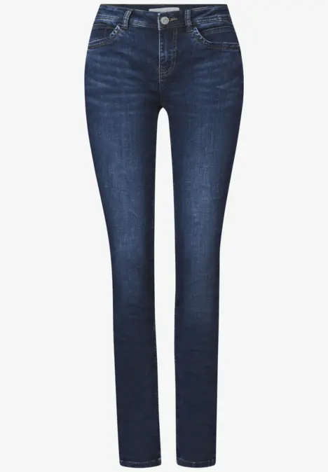 Dunkelblaue Damenjeans in Slim-Fit mit schmalem Bein