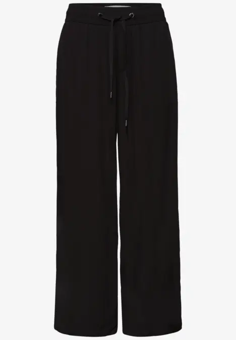 Zwarte, wijde broek met tunnelkoord, losse pasvorm voor een casual uitstraling.