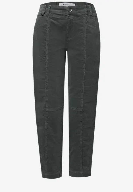 Pantalon droit gris foncé avec poches plaquées et look légèrement travaillé
