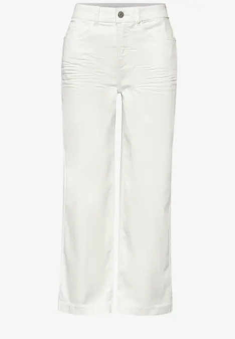 Weiße gerade geschnittene Hose mit hoher Taille und weitem Bein
