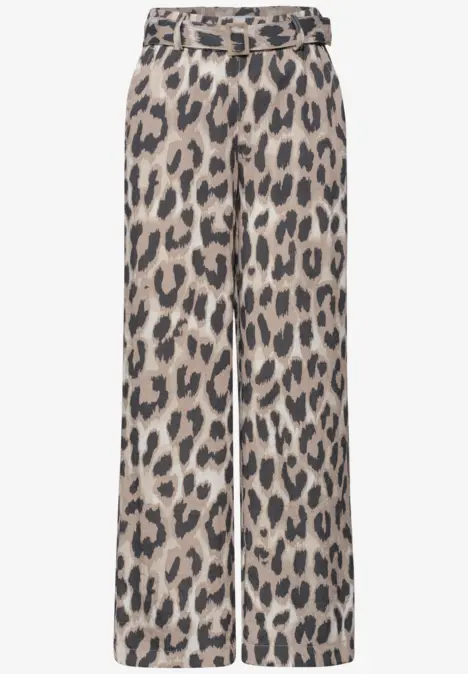 Weite Hose mit Leopardenmuster und hohem Bund