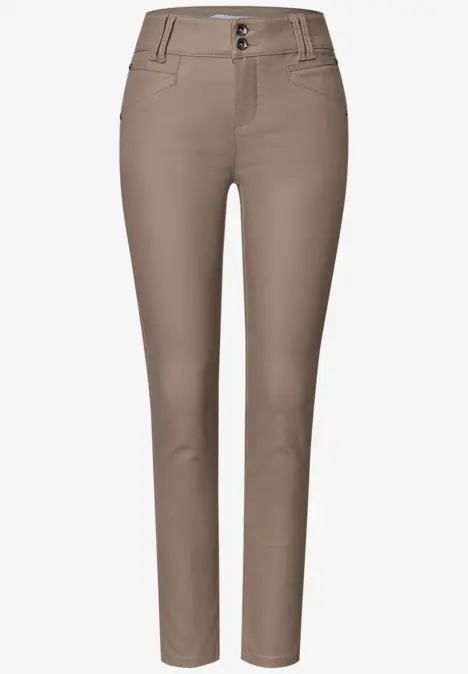 Schlanke Damenhose in Taupe mit Knopf- und Reißverschluss