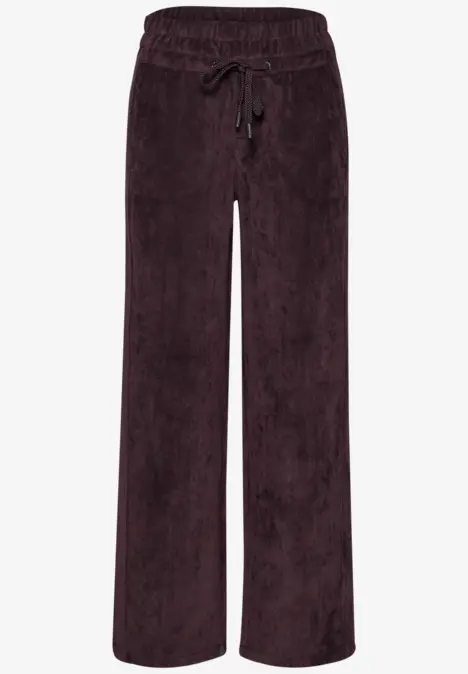 Wijde donkerpaarse corduroy broek met elastische taille en trekkoord