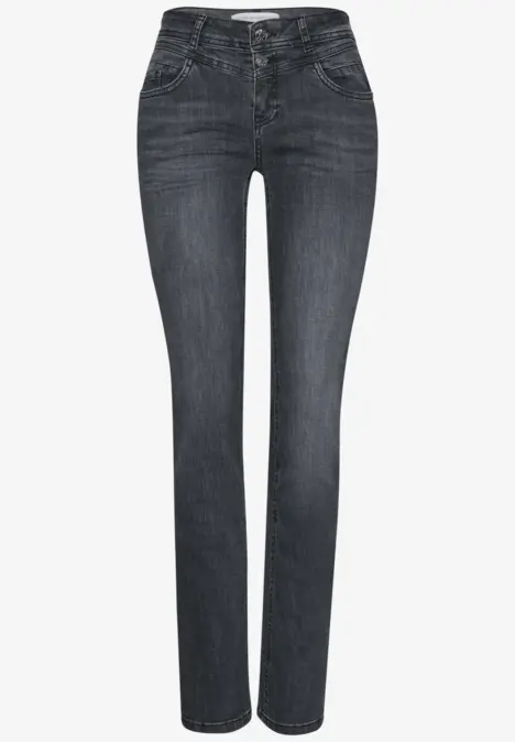 Jean slim gris foncé avec design classique à cinq poches.