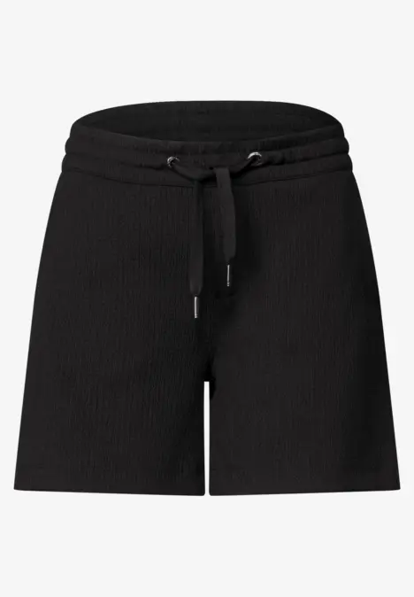 Shorts noirs côtelés avec taille élastique et cordon