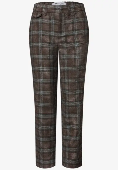 Getailleerde geruite broek in bruin- en grijstinten, reguliere taille en een nette pasvorm.