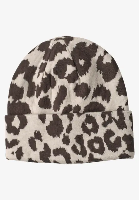 Bonnet en maille fine à motif léopard auburn brown