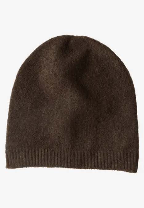 Fijngebreide muts in effen kleur auburn brown mel.