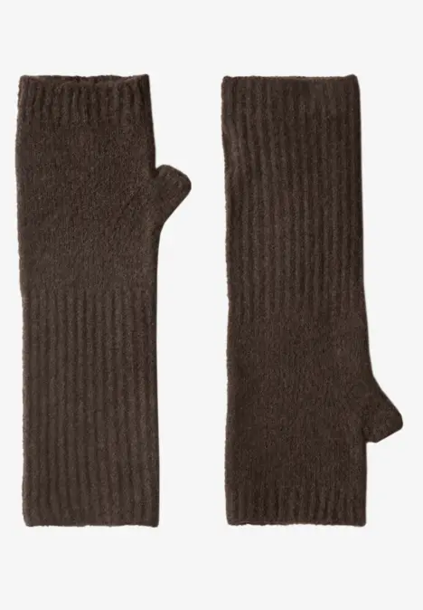 Fijngebreide armwarmers in effen kleur auburn brown mel.