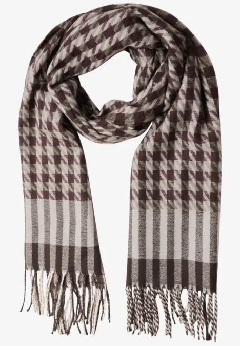 Sjaal met pied-de-poulepatroon Muddy Mocha