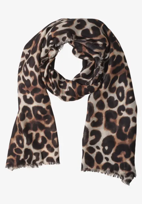 Lichte sjaal met luipaardprint smooth stone sand