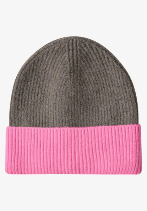 Fijngebreide beanie in colorblock-stijl warm blush