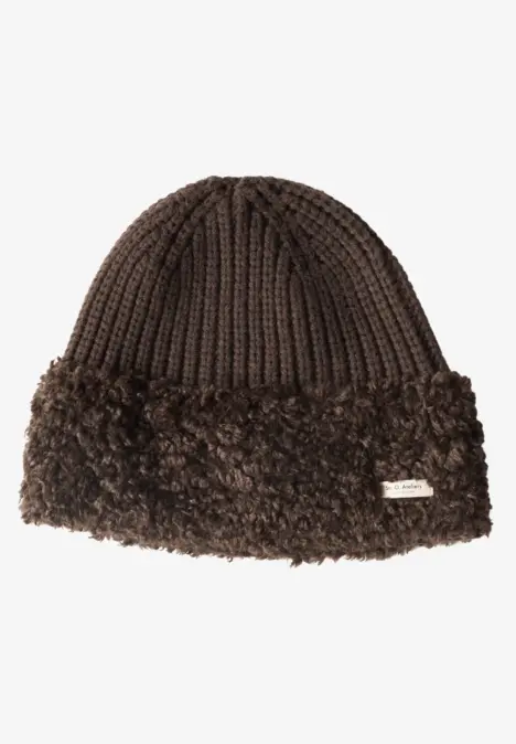 Gebreide muts met teddy-details auburn brown