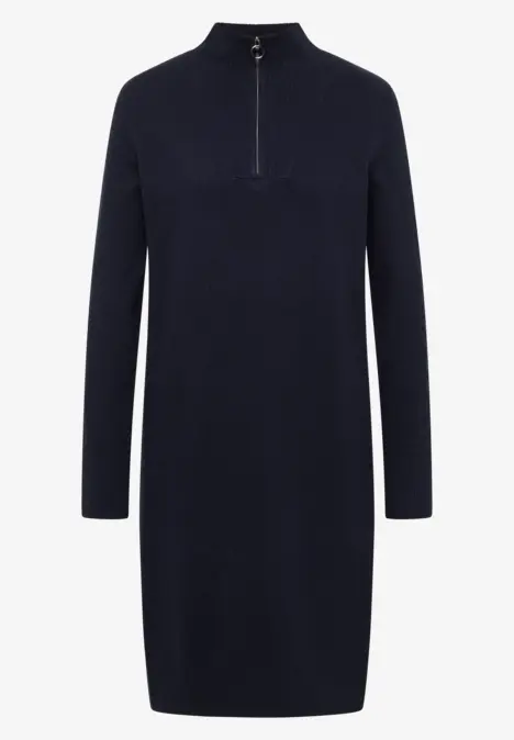 Robe en maille bleu foncé à manches longues et fermeture éclair.