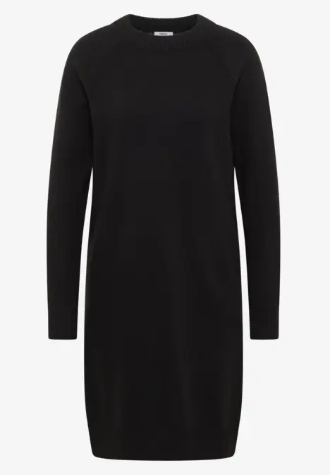 Robe pull noire simple à manches longues et col rond.