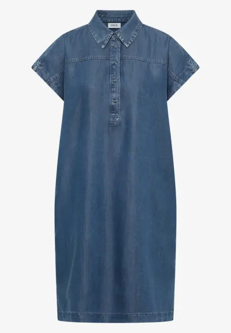 Blaues Jeanskleid mit kurzem Ärmel, Hemdkragen und Knopfleiste