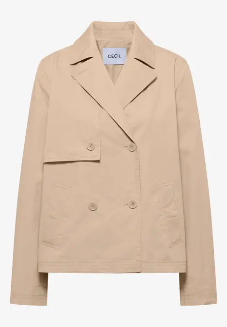 Beiger, doppelt geknöpfter Blazer mit Reverskragen und aufgesetzter Tasche.